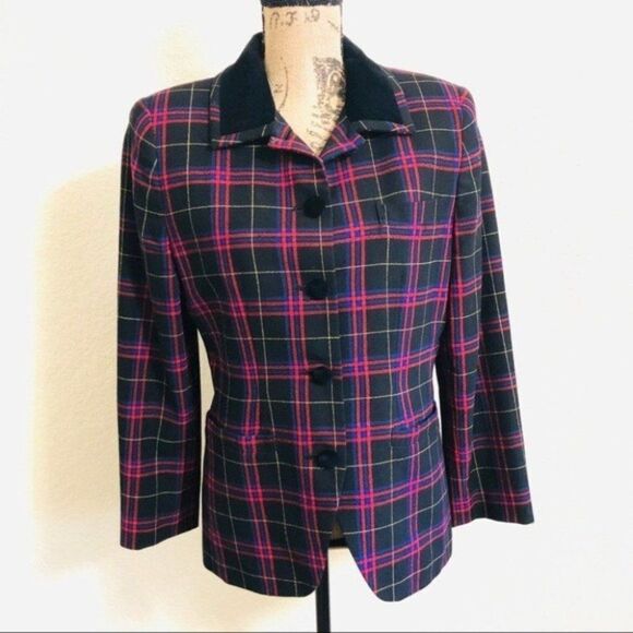 Vintage Dark Academia Plaid Blazer 100% Pure Wool Valerie Stevens - Picture 8 of 8